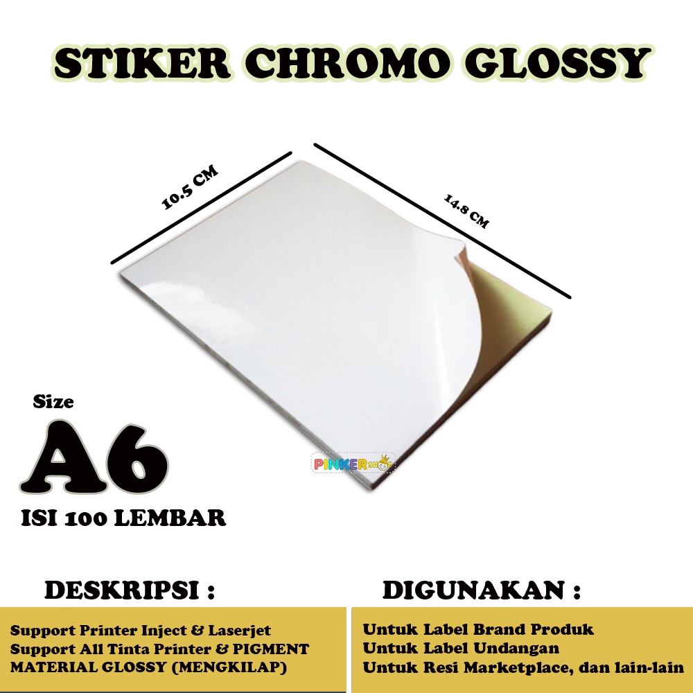 

Kertas Sticker A6 Glossy isi 100 lembar / Stiker Glossy A6 / Kertas Stiker A6 Glossy