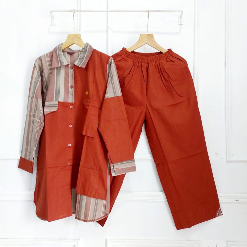 3 in 1 One Set  Cel Linen Premium Katun Haruka Nsw//Setelan Celana Linen//Set Wanita Simple