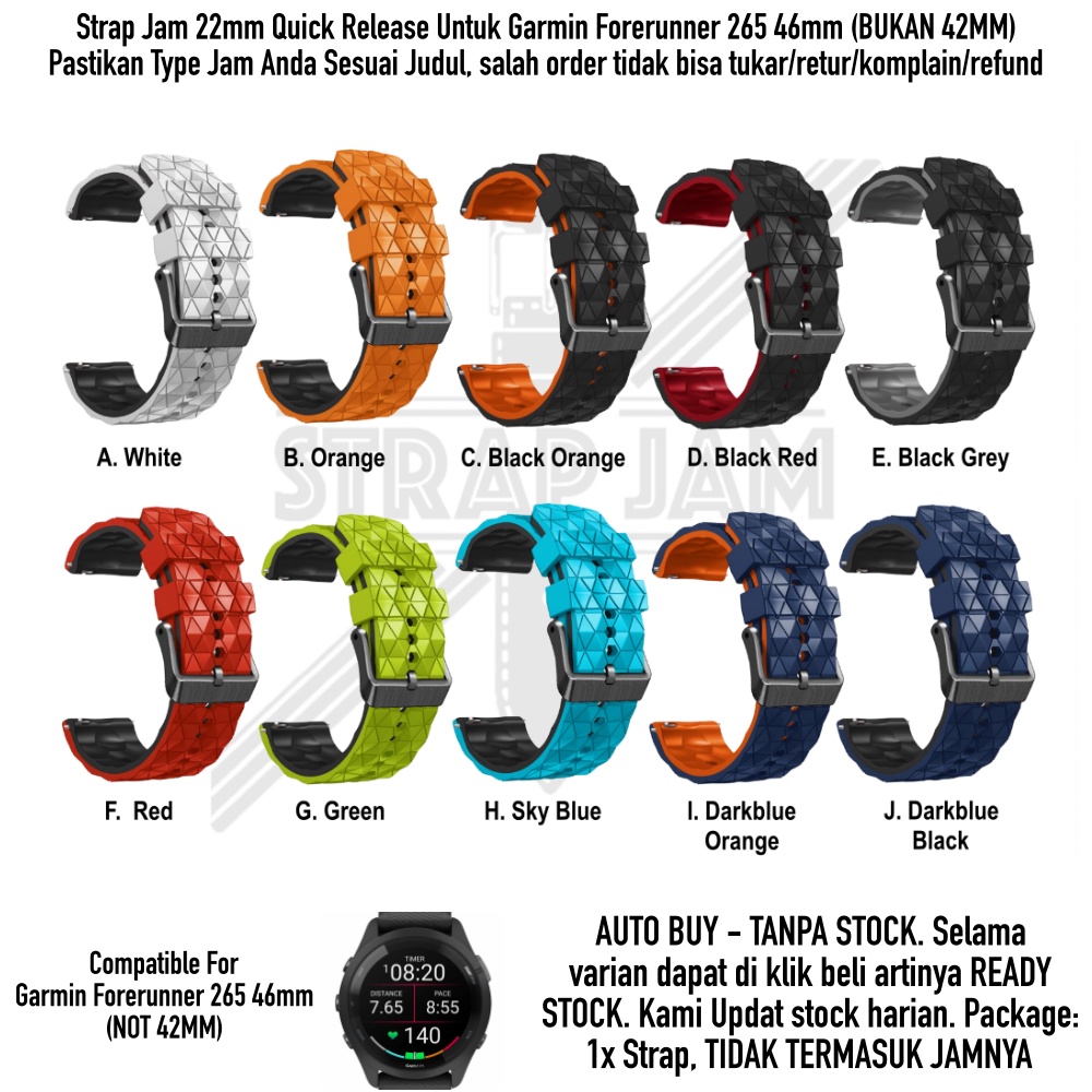 HPF Tali Jam Tangan Garmin Forerunner 265 46mm - Strap 22mm Rubber Silikon Diamond Shape Tebal