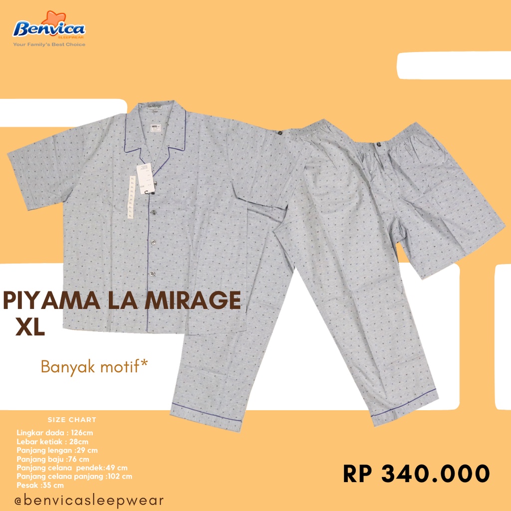 BENVICA BAJU TIDUR PIYAMA LAKI-LAKI DEWASA KATUN XL LA MIRAGE PREMIUM PRIA DEWASA