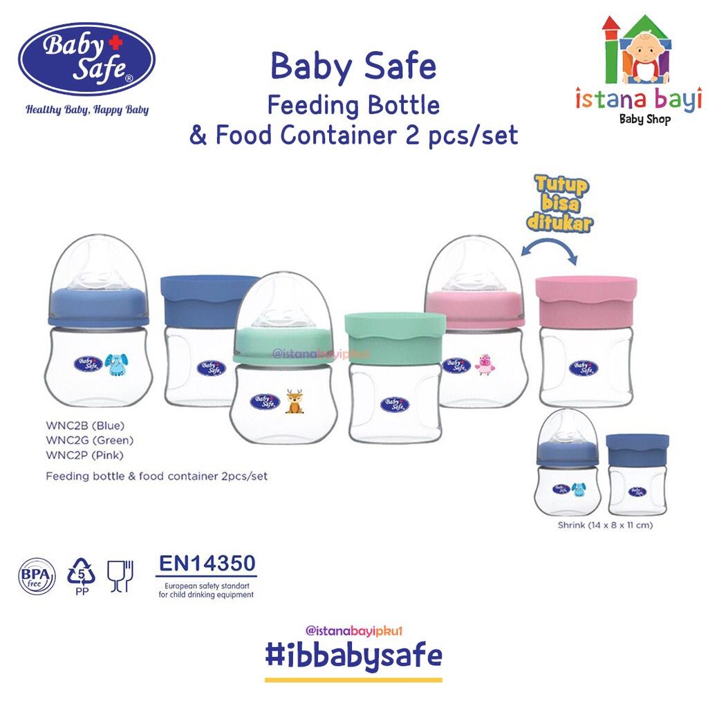 Baby safe Container WNC2G/P - Wadah Asi MPASI /Botol susu 2 in 1 - Botol susu serbaguna