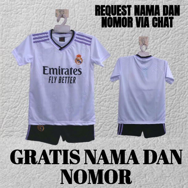 COD BISA NAME SET JERSEY BAJU BOLA ANAK REALMADRID HOME KIDS PRINTING USIA 6-15THN AURI SPORT LOGO BORDIR