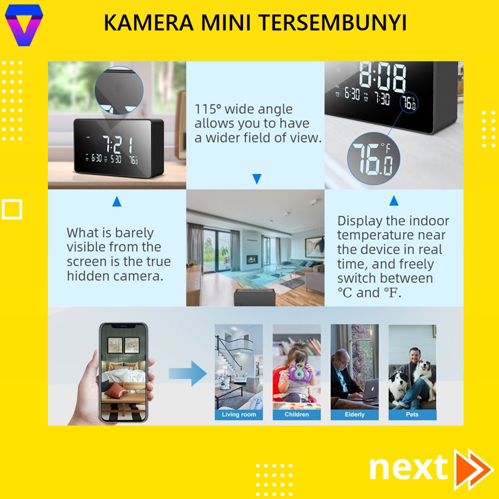 CCTV MINI TERSEMBUNYI TANPA KABEL KONEK HP JARAK JAUH IP CAMERA CCTV WIFI TANPA KABEL SPY CAM HIDDEN CAMERA MODEL JAM Desk Clock Alarm Digital FHD 1080P JS168