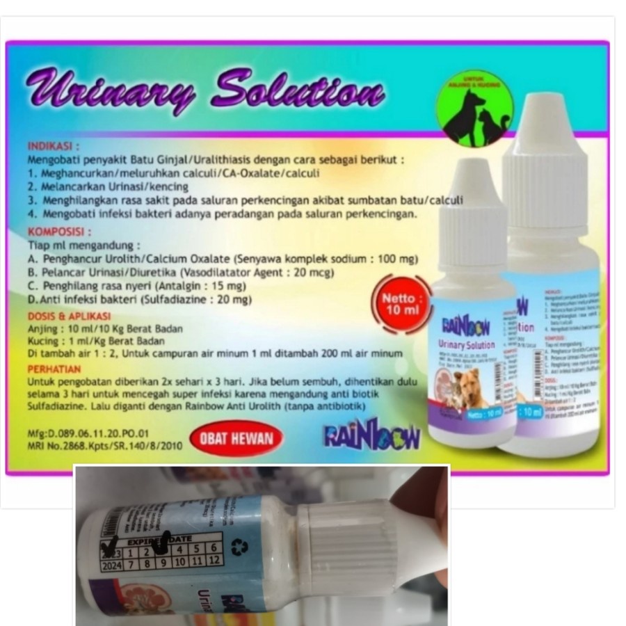 Urinary Solution Mengobati batu ginjal Kucing Anjing 10 ml obat 10ml rainbow