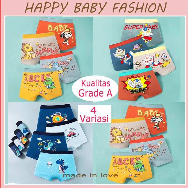 【Happy Baby】3-8 Tahun Celana Dalam Anak Laki-laki Murah 1 Set 4 Pcs Katun  CD018