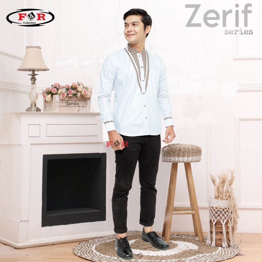 F&R Baju Koko Pria Lengan Panjang Motif Zerif Series Koko Putih Terbaru Koko Az Zahir Gus Azmi Terla