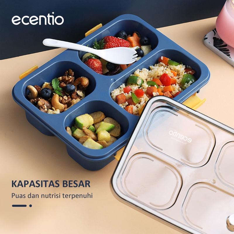 ecentio lunch box 2 susun lunch box set BPA Free/Kotak Makan Portable lunch box 4 Sekat kotak bekal Gratis Sendok