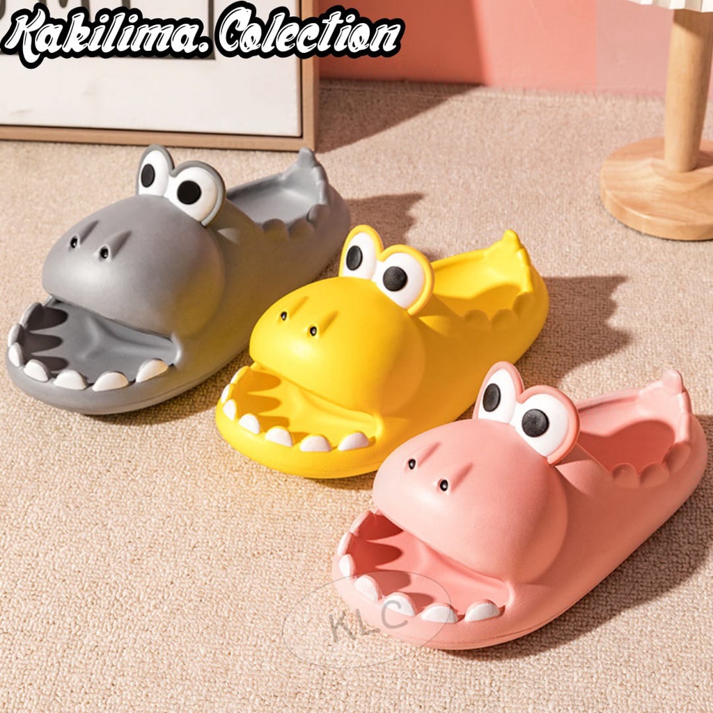 Sandal dino cute cartoon dewasa sandal santai perempuan style korea