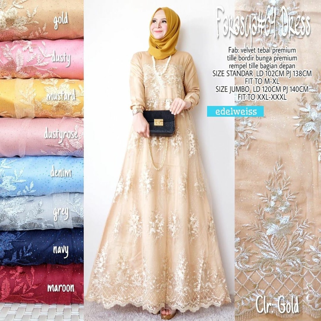 Gamis Muslimah Terbaru Farasya #64 Dress Bahan Velvet Premium Gamis Brukat Jumbo Gamis Lebaran Terbaru Dress Muslimah Gaun Pesta Gamis Seragam Pernikahan Outfit Bridesmaid Dress Muslim Jumbo xxxl Ld 130cm Wedding Dress Resepsi Gaun Warna Putih