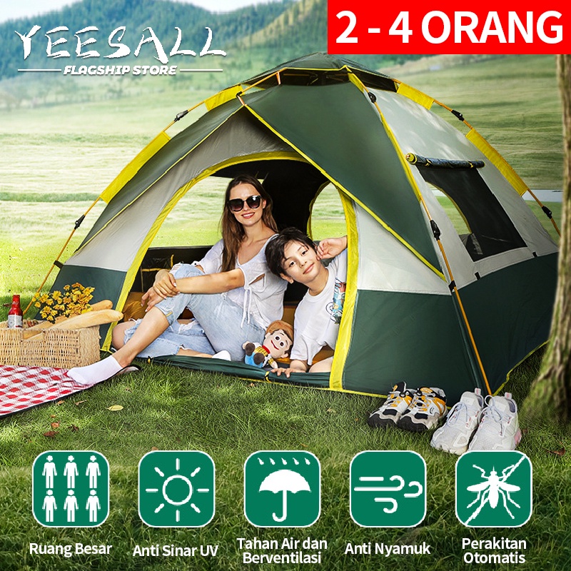 Tenda Camping 2-3 Orang Otomatis Lipat Portable Waterproof Anti Air Indoor Tenda Gunung