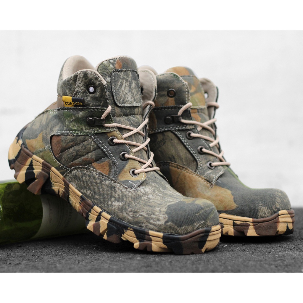 Sepatu Pria Boots Safety PDL CAMO 6 inch Tracking Hiking Ujung Besi