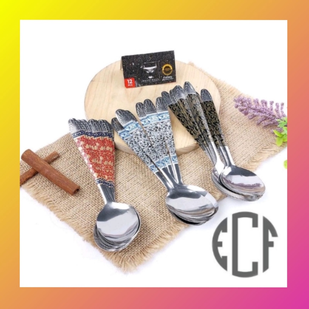 ECF - Sendok Garpu Batik 1 Lusin / Sendok Garpu Makan Stainless Motif Batik 1 Lusin