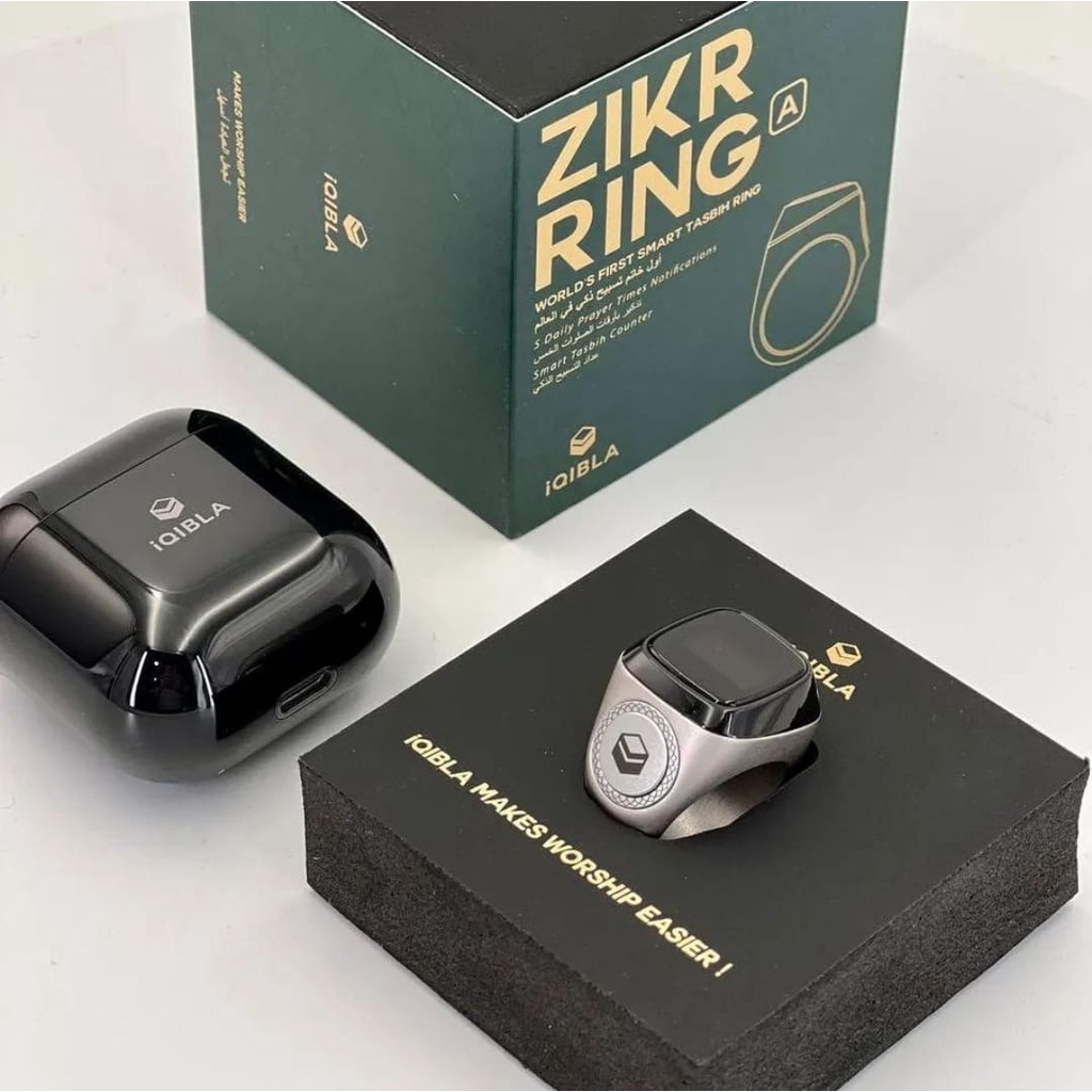 iQibla Zikr Ring Alloy Pro Smart Cincin Tasbih Digital Premium M02 PRO Zikr1 With Dock Charging Case Display OLED Original