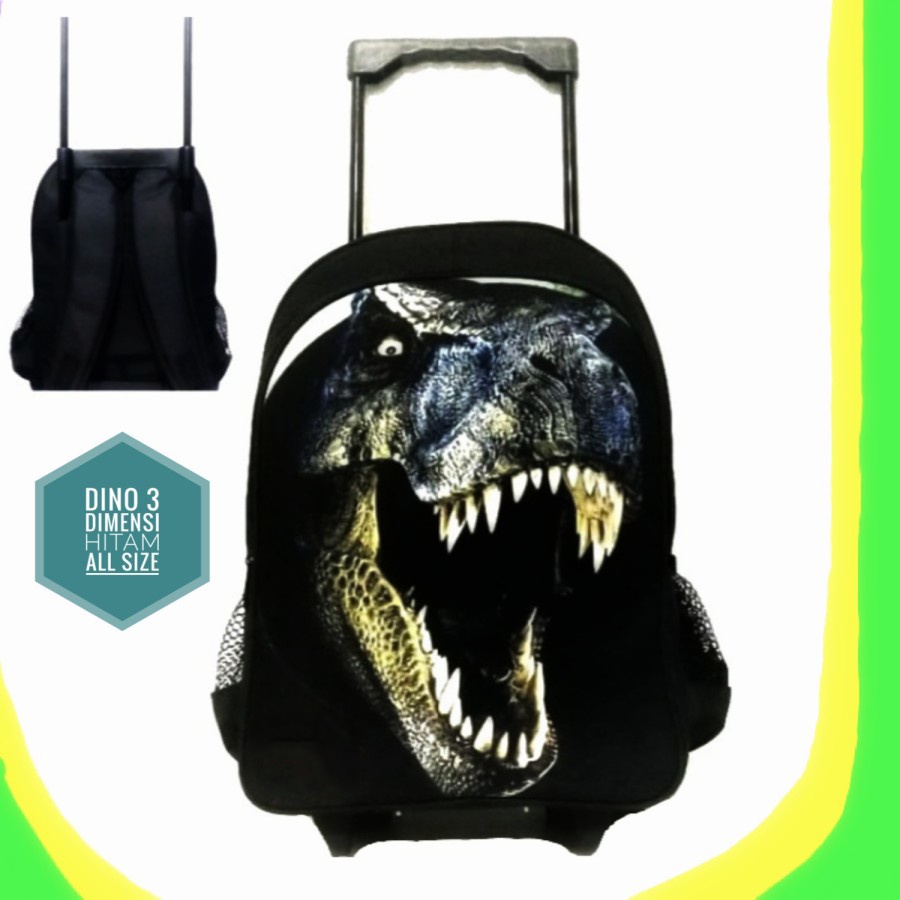 Zagib Kids | Tas Dinosaurus 3D Tirex / tas troli roda dorong / tas sekolah / ransel koper dino / tas karakter motif