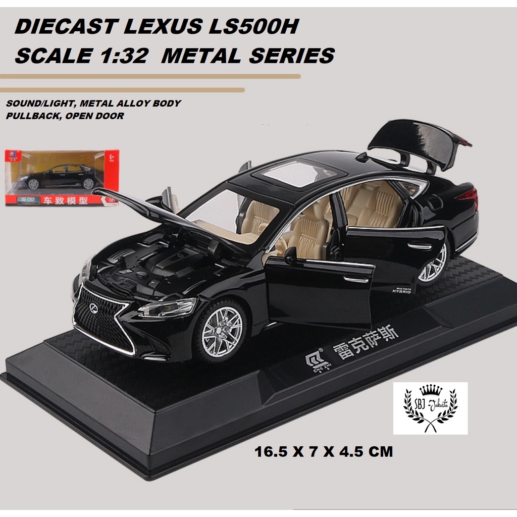Diecast miniatur mobil LEXUS LS500H Metas Series skala 1 : 32 logo bercahaya
