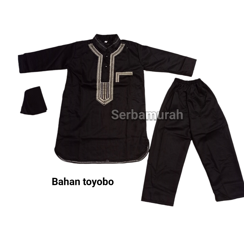 Setelan Koko Kurta Motif Bordir Warna Hitam