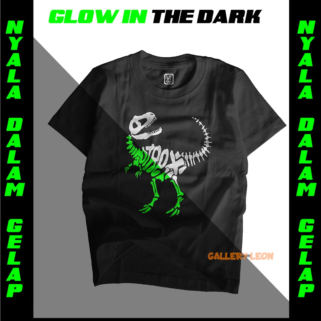 100% KATUN KAOS DISTRO ANAK GLOW IN THE DARK/NYALA DALAM GELAP KARAKTER T-REX KAIN