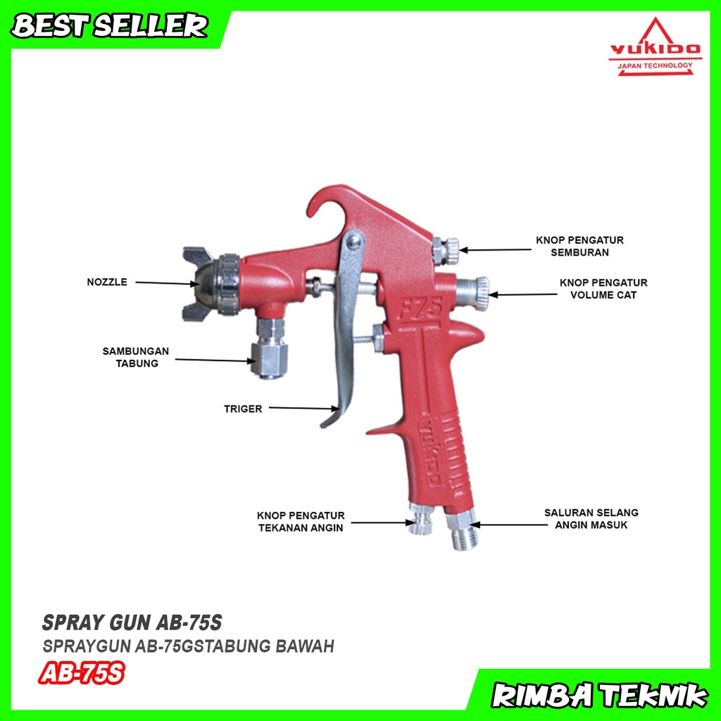 YUKIDO TABUNG BAWAH f75s Spray gun Semprot Cat 75 spet semprot cat kompresor 750cc