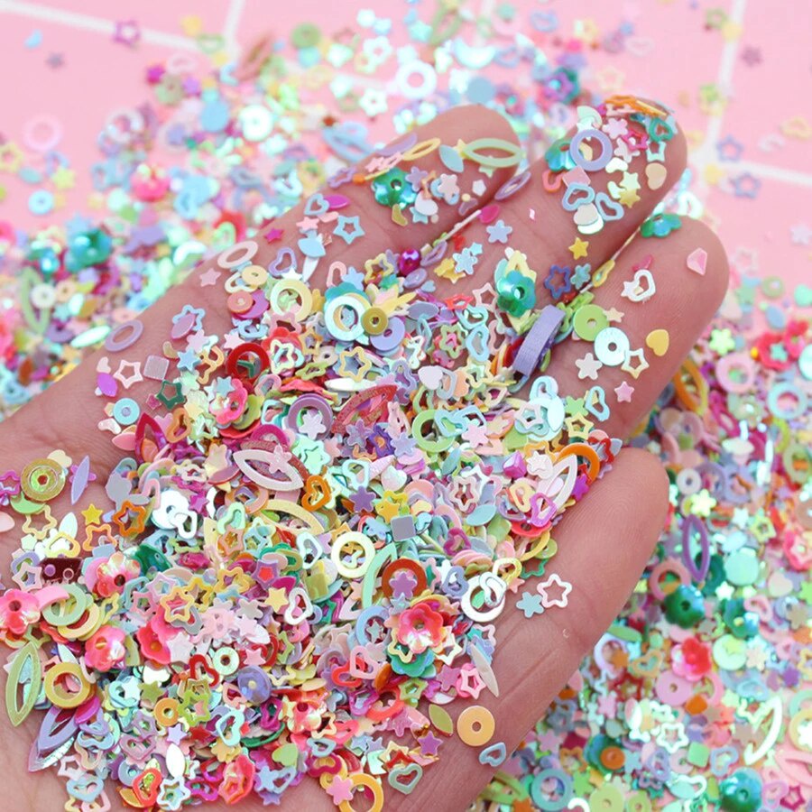 Part 3 - 500 pcs Mixed Hollow Star Heart Flower Glitter Sequins Nail Art Manik-manik Kuku Wajah Craft Kosmetik Hiasan Kuku Eye Korean Make Up Handphone Decorations Wedding Party Cosplay Beads Pastel Color Warna Warni