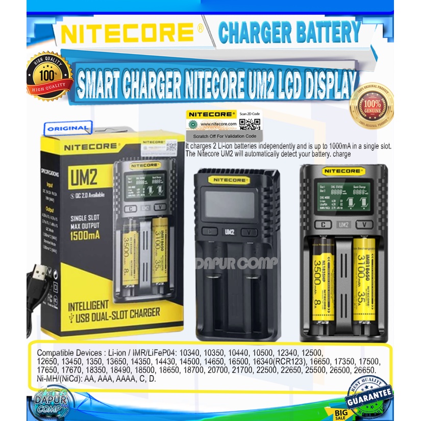 CHARGER NITECORE UM2 2SLOT LCD DISPLAY AUTOMATICALLY 100% ORIGINAL BY NITECORE