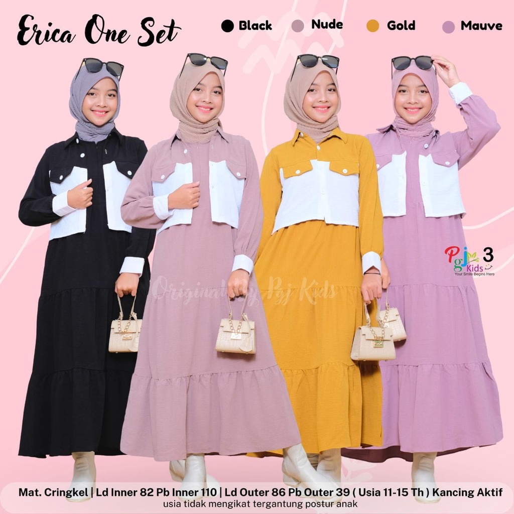 ERICA ONE SET DRESS ORIGINAL BY PGJ SETELAN BAJU ANAK REMAJA USIA 10-15 TAHUN ONESET DRESS DAN OUTER