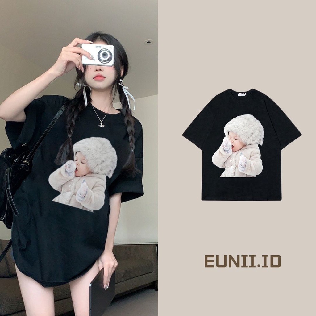 EUNII T-shirt Lengan Pendek Cute Baby Korean Style/Kaos Atasan Wanita/Baju Kaus Oversize Wanita/Kaos Wanita