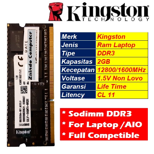 MEMORY LAPTOP SODIMM DDR3 2G KINGSTON 1.5V - SODIMM KINGSTON 8G DDR3 NON LOVO FULL COMPETIBLE