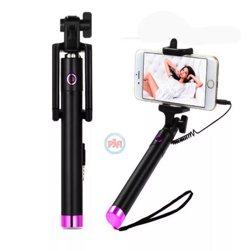 Tongsis Tripod Hitam Mini Selfie Stick Kabel Lipat Hp Android Ios