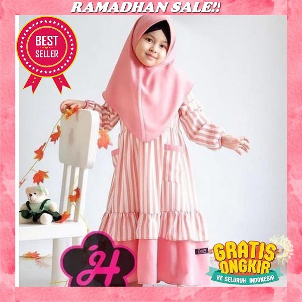 Gamis Crinkle Anak Usia 3-4 Tahun Bahan Adem Dress Airflow Crinkle Premium Dress Anak Lucu Lengan Ba