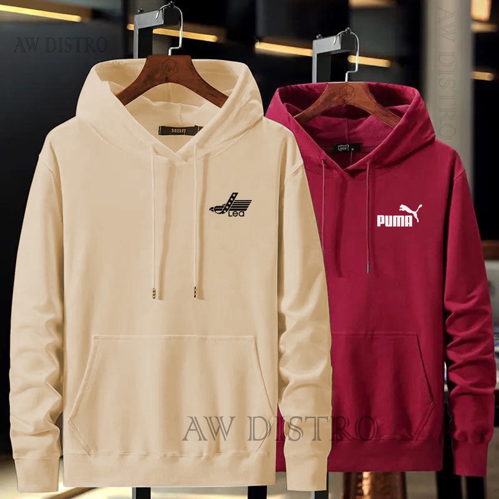 PAKET TERMURAH ( Dapat 2 pics ) Sweater Hoodie Lea+Pum4 Text Gold - Red Premium Quality