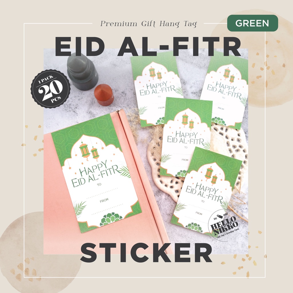 

Eid al Fitr sticker green -Hang tag kartu ucapan kado sticker hampers parcel box dus ultah natal christmas cny ramadan lebaran