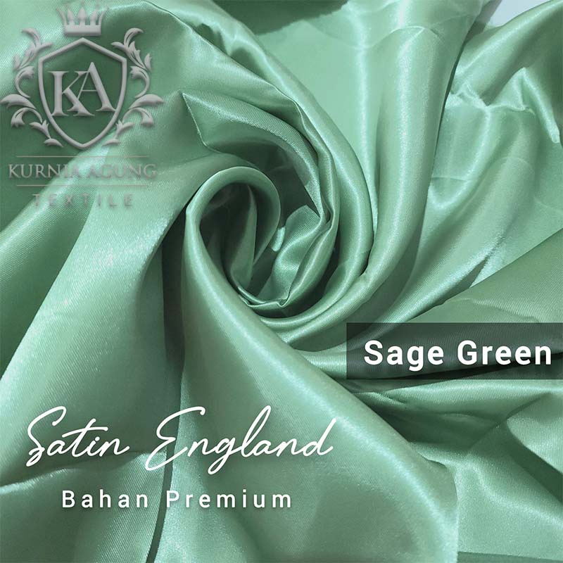 Kain Bahan Satin England Silk Premium Warna SAGE GREEN Satin Bridesmaid Bahan Puring Dress Gaun Gamis Mewah Meter dan 0.5 Meter Lebar 150cm