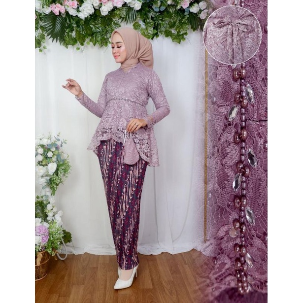 Set Tunik Brokat Amelia Kombinasi Payet Mutiara / Set Kebaya Pesta / Kebaya Modern / Set Tunik Busui Frendly / Kebaya Kondangan / Kebaya Lamaran / Setelan Kebaya Wanita / Set Kebaya wisuda