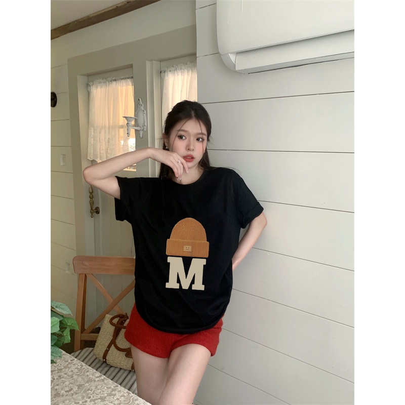 EUNII T-shirt Lengan Pendek Cartoon Hat Korean Style/Kaos Atasan Wanita/Baju Kaus Oversize Wanita/Kaos Wanita