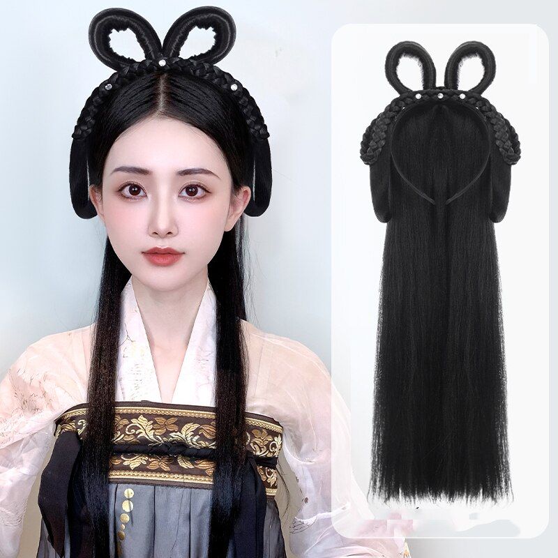 Wig Hanfu Wanita Tradisional Wig Cina Hanfu Wanita Rambut Bando Model Tradisional Cina