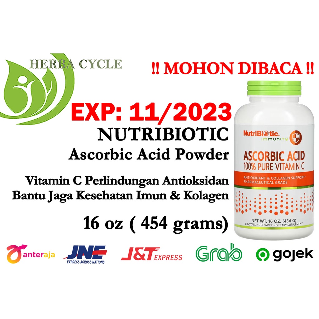 Nutribiotic Ascorbic Acid Powder Vitamin C 454g Antioksidan Fungsi Imun ORI USA