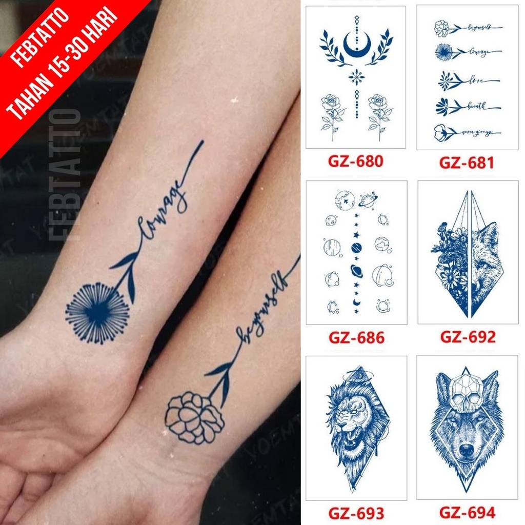 Tato Temporer Ukuran 18cm x 11cm Motif GZ 681 Bunga Tulisan Tato Lengan Tato Dada Tato Tangan Tato K