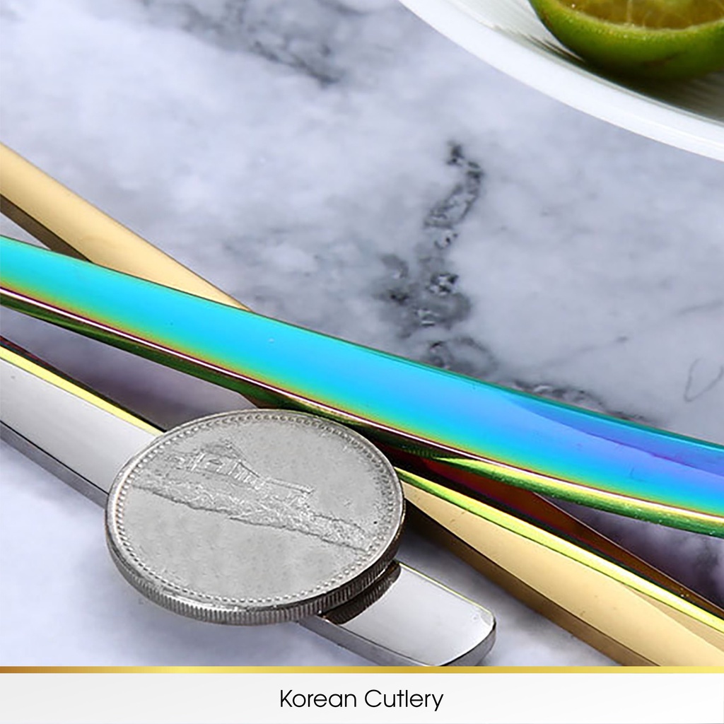 CROWN Sendok Garpu Alat Makan Sujeo Korea Spoon Fork Tebal Stainless Emas Tebal Gold Silver Korea Premium Food Grade