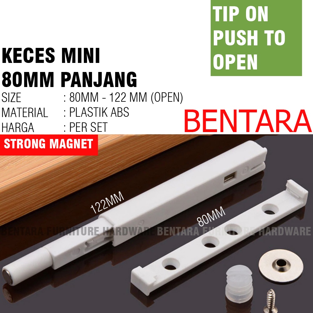 80MM KECES TIP-ON WHITE PUTIH PUSH OPEN MAGNET PANJANG PUSH TO OPEN DAMPER BUFFER PUSH OPEN MINI LATCH CATCH