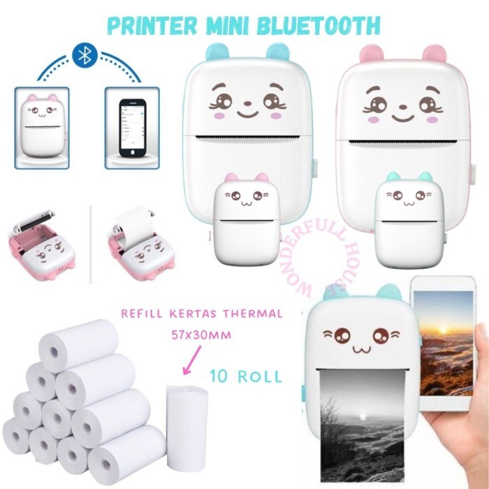 Printer Mini Portable Bluetooth Cartoon Thermal Camera Kertas Thermal Refill Printer EDC