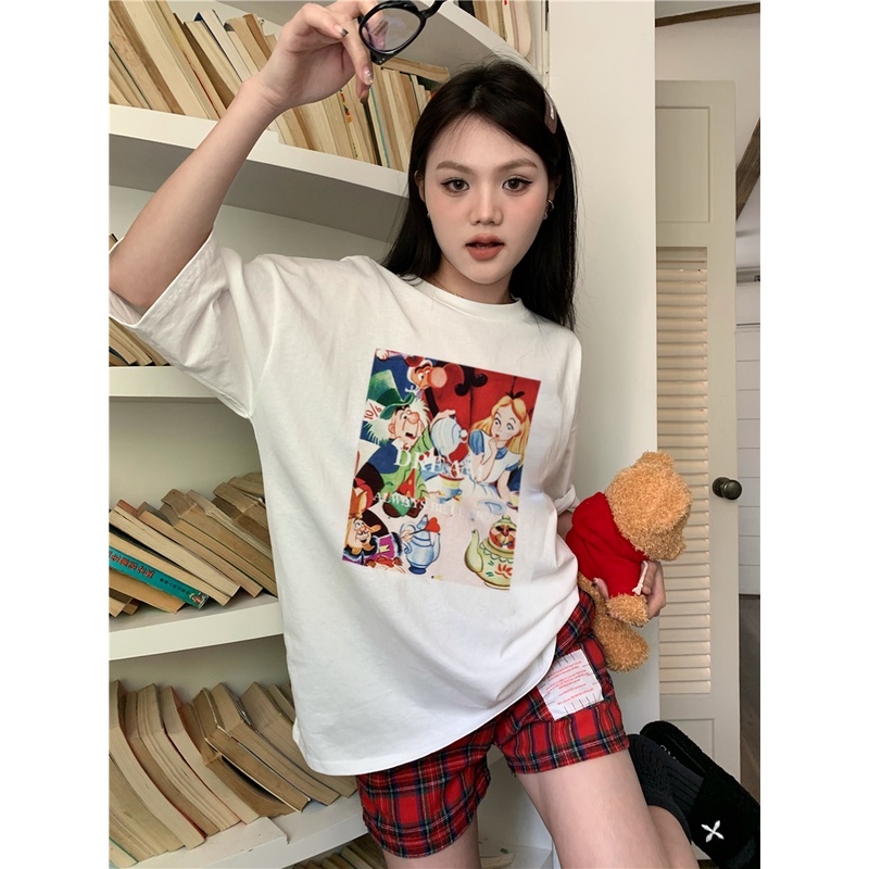 EUNII T-shirt Lengan Pendek Cartoon Princess Dwarf Korean Style/Kaos Atasan Wanita/Baju Kaus Oversize Wanita/Kaos Wanita