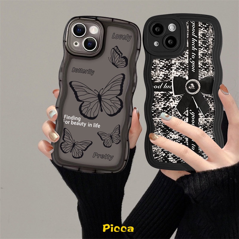 Realme C53 10 C21Y C15 C11 C12 C35 C25 C25Y C20A C20 C3 C25s Realme 5 6i 5s 5i C1 C3 Fashion Retro Kupu-Kupu Lembut TPU Wavy Edge Case Full Pelindung Anti Jatuh Cover