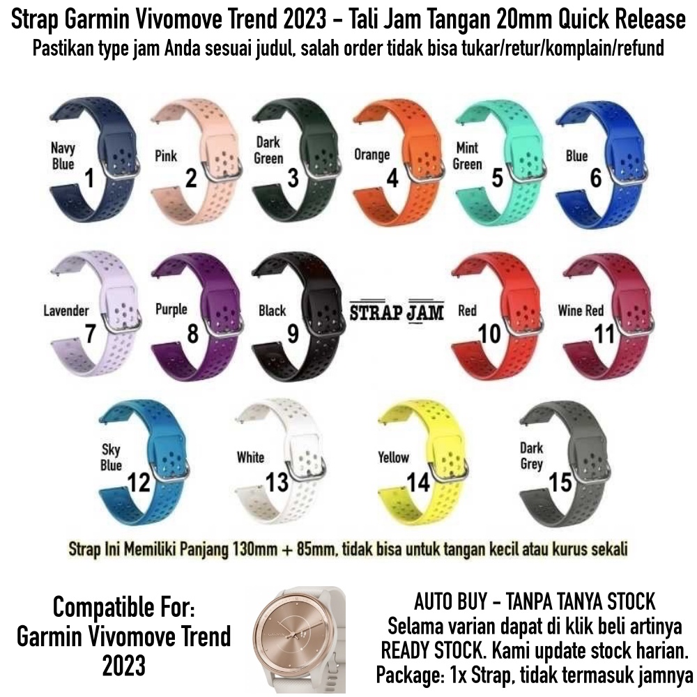 R33 Tali Jam 20mm Strap Garmin Vivomove Trend 2023 - Sport Rubber Silikon