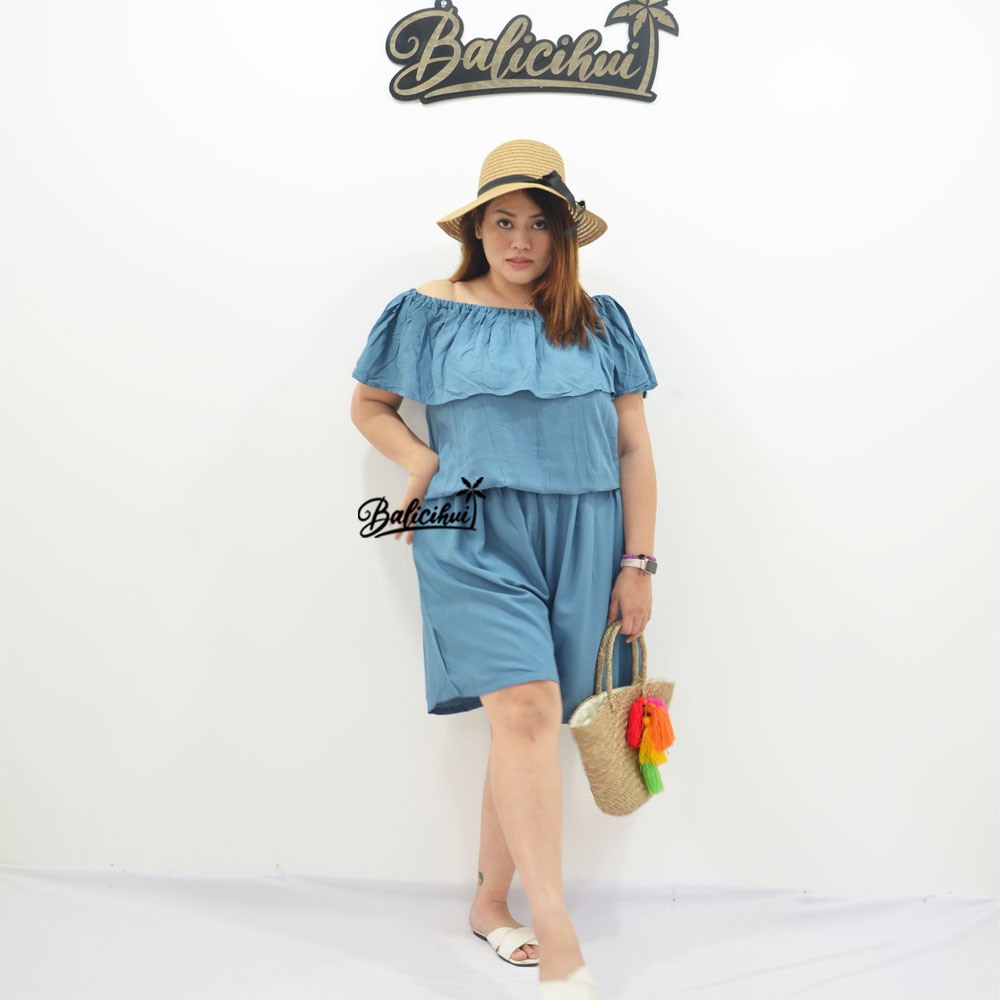 Balicihui Jumpsuit Sabrina Jumbo Jumpsuit Pendek Jumpsuit Wanita Jumpsuit Plus Size Bigsize 4XL