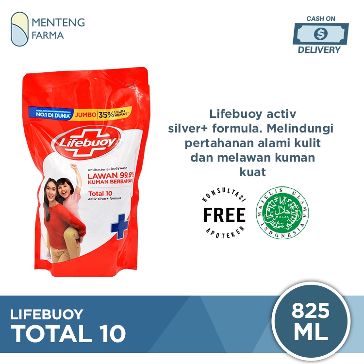 Lifebuoy Sabun Mandi Cair Refill Total 10 825 ML - Sabun Antibakteri ActivSilver