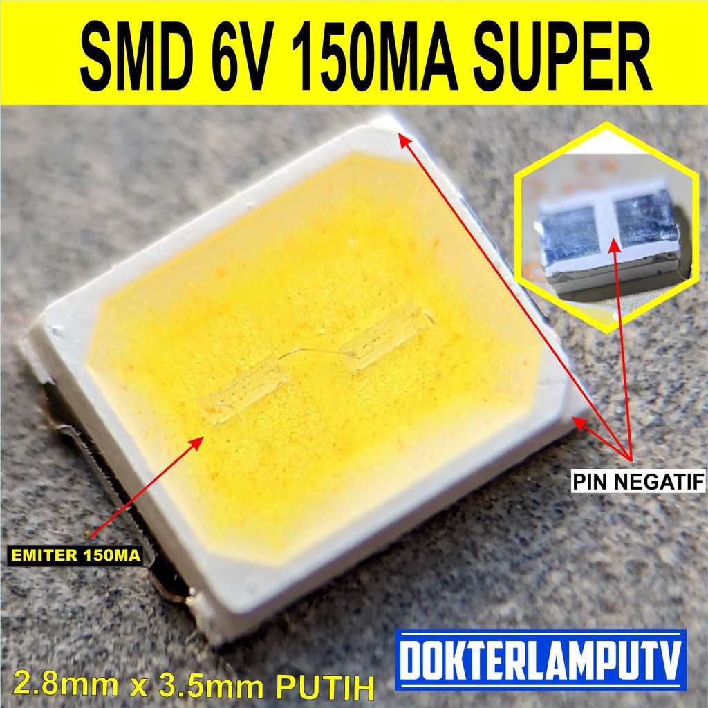 LED SMD 6V 1W 150MA PUTIH RZX 2835 (( GAP TENGAH )) UNTUK SERVIS LAMPU PHILIPS OSRAM DLL DOKTERLAMPUTV