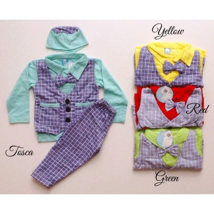 baju anak laki laki  baju muslim setelan koko rompi tuxedo dasi peci anak bayi laki laki(Y5K7) setel