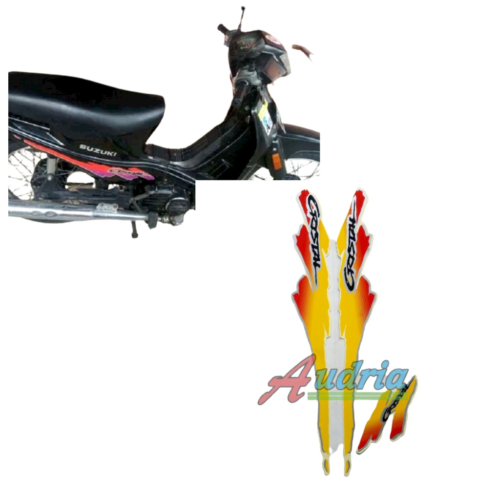 Striping sticker motor suzuki crystal tune 1994 kuning