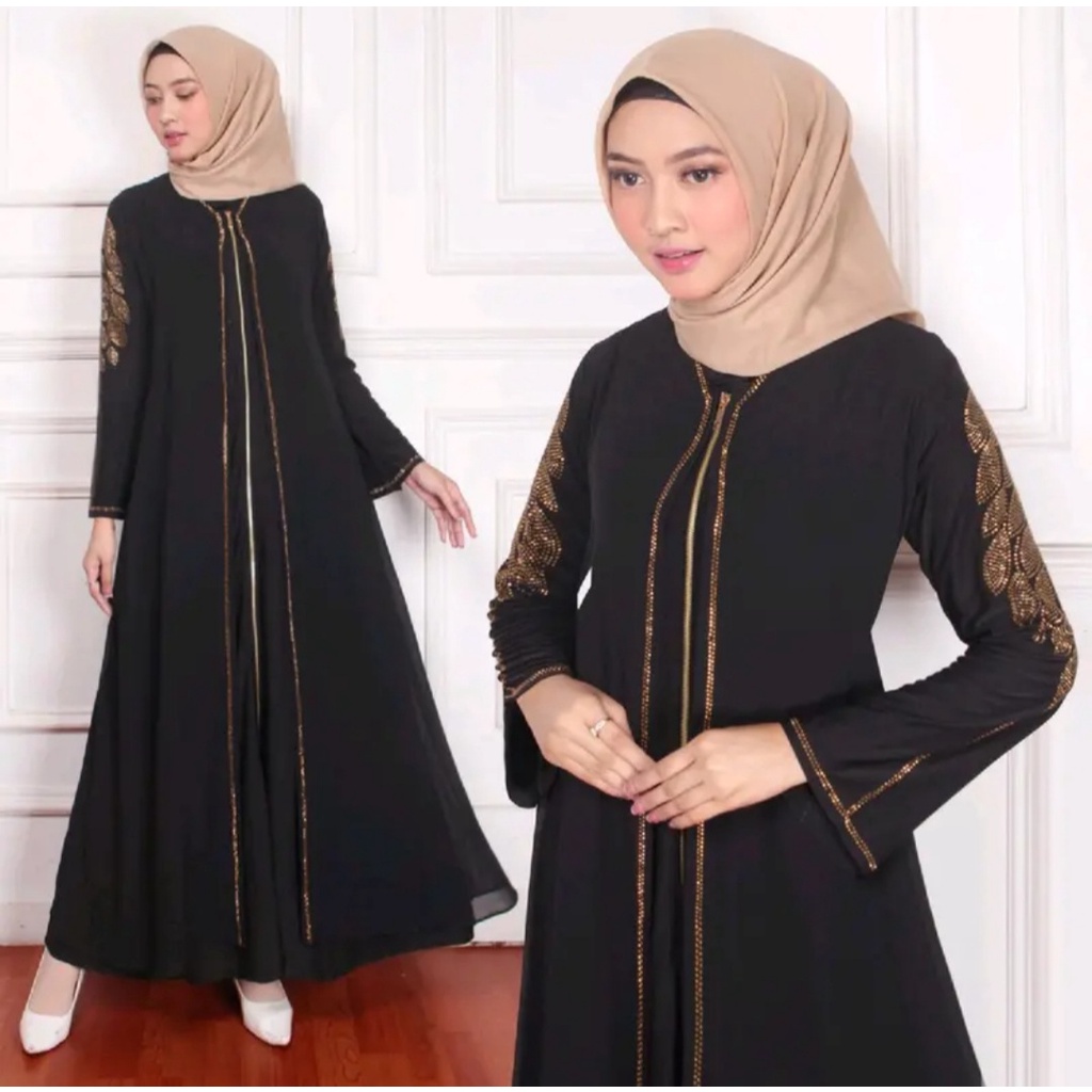 NEW- Best Seller Abaya FATHIMAH Kain Jersey Mix Ceruty Bordir Baju Couple Keluarga Baju Wanita Model