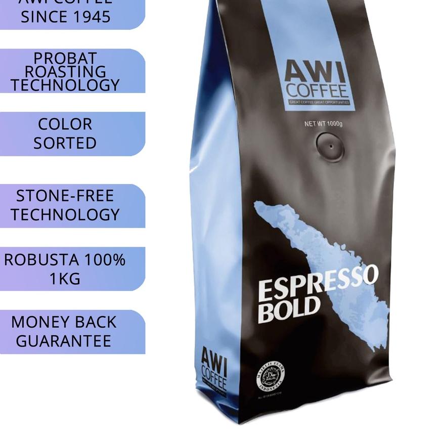 

☜ Awi Kopi Espresso Bold Biji 1Kg | Roasted Coffee Beans | Robusta | Premium Grade 1 ♘